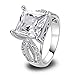 Psiroy 925 Sterling Silver Stunning Created Gorgeous Women's 12mm*12mm Princess Cut White topaz Filled Ring