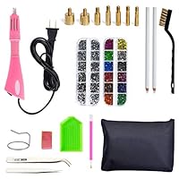 Hotfix Applicator, DIY Hot Fix Rhinestone Applicator Wand Setter Tool Kit with 7 Sizes Tips, Support Stand Tweezers Wax Pencils and DIY Hot Fix Crystal Rhinestones (Style A, Pink)