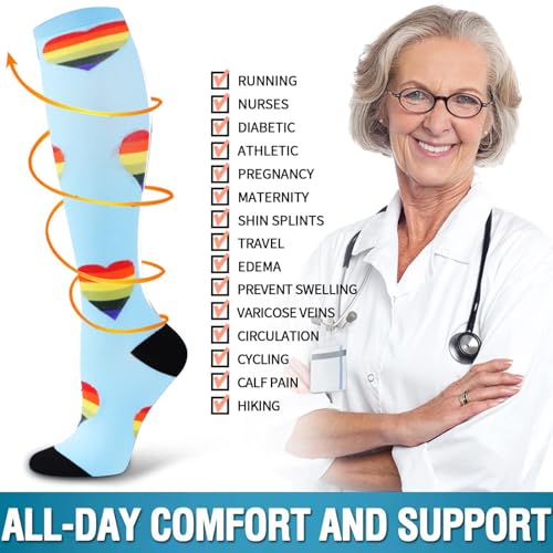 BONANGEL 4 Pairs Compression Socks for Women and Men 15-20 mmHg Sports and Medical Compression Socks for Running, Flight, Travel, Nurse, Maternal