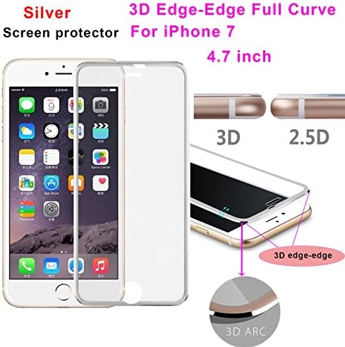 iPhone 7 Tempered Glass Screen Protector, GetChance 3D Curved Edge Tempered Glass Film Full Screen Protector for Apple iPhone 7 Silver