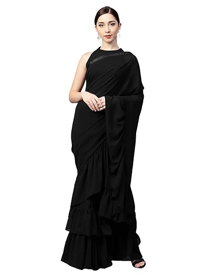 Womens Tant Georgette Saree With Blouse Piece (IND-ISR-249-D_Black)