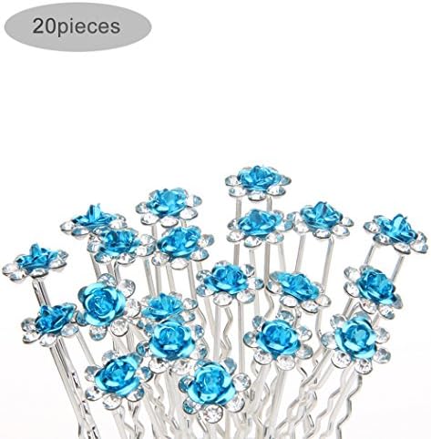 TQWY Lovely Charm 20pcs Wedding Bridal Party Diamante and White Faux Prom Pearl Flower Rhinestone Crystal Hair Pins Clips Grips Pins Hairpins Bridesmaid Clips ( F sky blue)