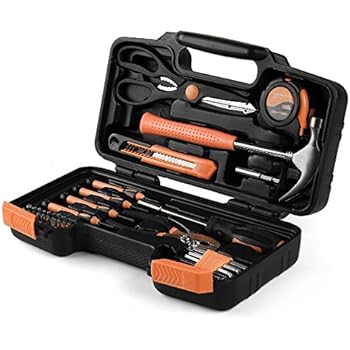 tool flexzion box accessories kit toolbox household repair plastic general storage hand diy homeowner organizer orange case