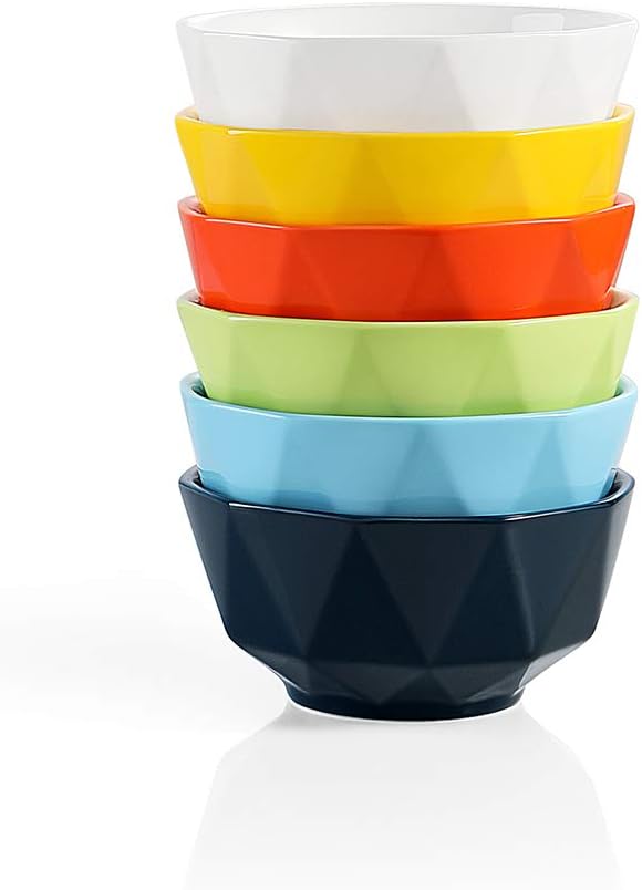  | SWEEJAR Porcelain Bowls Geometric Design 23 Oz for Cereal, Nuts, Soup, Side Dishes, Pasta, Ceramic Serving Bowls Stack Well for Kitchen Counter - Set of 6 (Multi): Cereal Bowls