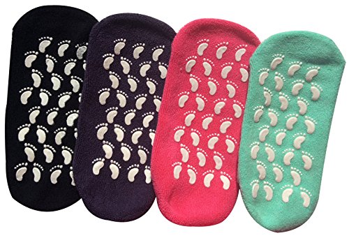 Lantee Non Slip Socks - Casual Floor Hospital Socks with Grips Cotton for Women, Pack of 4