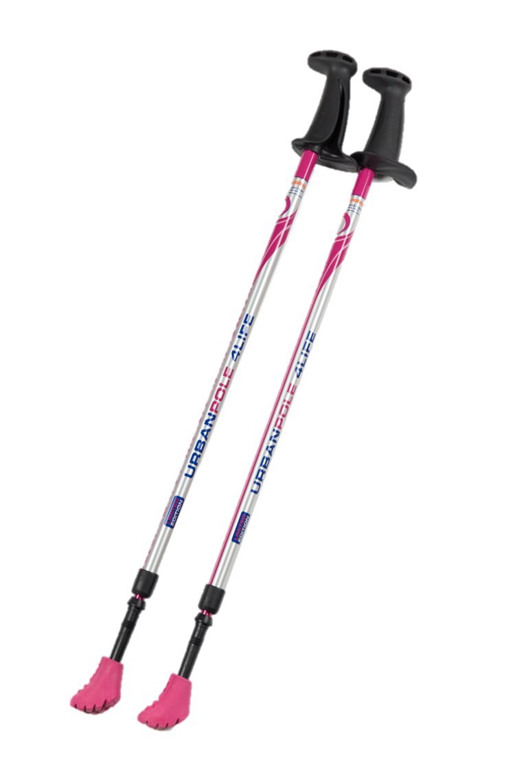 Urban Poling Urban Poles 4Life - Lightweight, Aluminum Nordic Walking Sticks - Pink & Silver - 1 Pair – for Users 4'2