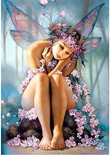 certainPL Full Drill 5D Diamond Painting by Number Kit, DIY Rhinestone Embroidery Arts Craft for Adults, Fairy Butterfly, 12"x16"