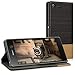 kwmobile Book Style Case for Sony Xperia M5 - PU Leather Fabric Protective Wallet Cover with Stand - Anthracite/Brown