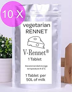 Amazon.com: 10 TABLETS Pack V - Rennet Vegetarian Rennet For 500 L Milk ...