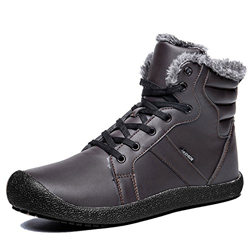 CIOR Mens Snow Boots Lace Up Ankle Sneakers High Top Winter Shoes with Fur Lining-PU.2Grey.44