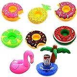 Dr.Pink 8 PCS Inflatable Drink Holder Coasters Water Toys,Flamingo,Palm Tree,Doughnut,Watermelon,Pineapple