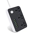 Fantasi Power Strip with USB Ports, 6 Outlets, 6.5ft Cord, 2500W Circuit Breaker, Child Safe Door, Black