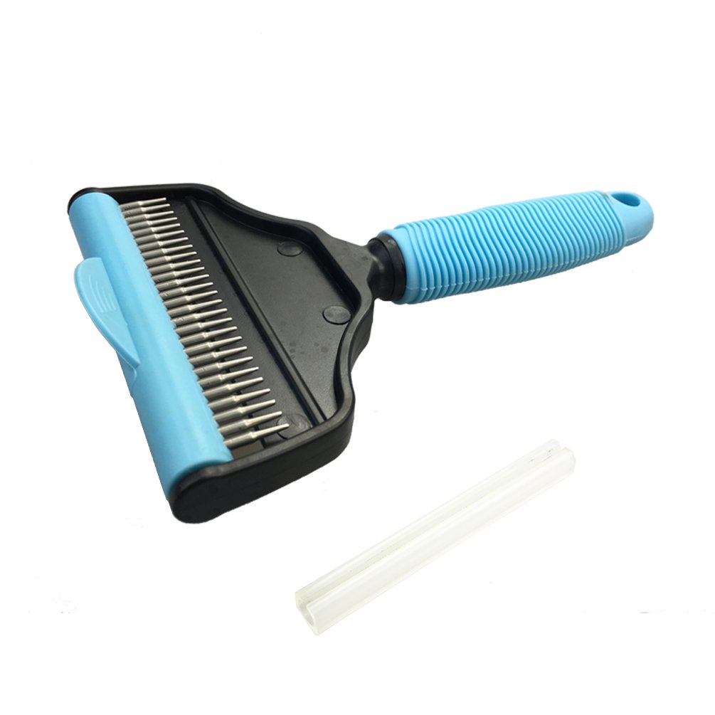 Pet Brush Grooming Slicker Brush & Deshedding Tool by Sunny Holiday Paws 2 in 1 - Small, Medium & Large Dogs, Cats & Horses, With Short to Long Hair - Life Guarantee - Light Blue - Size L (10cm)