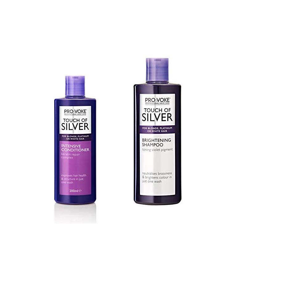 PRO:VOKE Touch of Silver Intensive Conditioner - for Blonde, Platinum, White or Grey Hair - 200 ml with Purple Toning Shampoo for Blonde