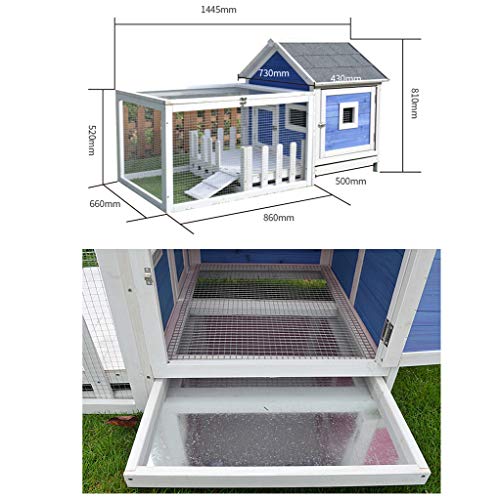 AIOEJP Kaninchenstall aus Holz, mit ausziehbarer Wanne, erhöhtes Haus, Unterschlupf für den Außenbereich, Garten… – Bild 3