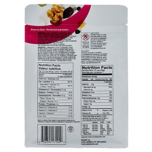7oz Paradise Trail Mix from Basse Nuts, Selected Paradise Mix of Dried Fruits, Craisins and Nuts, 7oz Bag with Dried Cranberries, Dried Cherries, Coconut, Golden Raisins, Roasted Almonds, and Walnuts