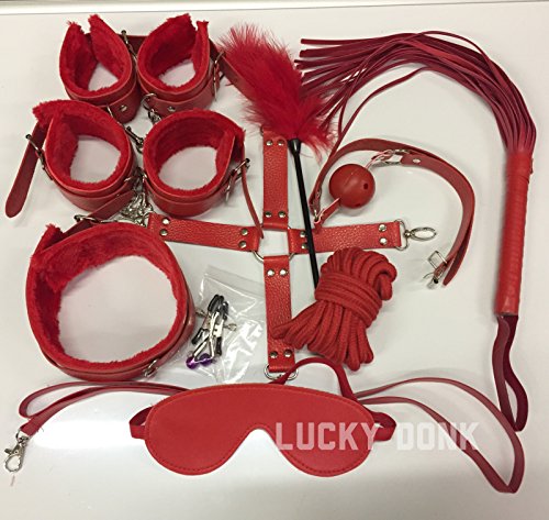 10 pieces Adult Furry Red Leather Bondage Set + free sticker