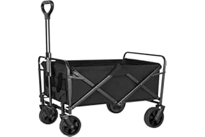 GEORAY Folding Wagon Cart Collapsible Outdoor Utility Wagon Heavy Duty Garden Carts Portable Grocery Wagon Adjustable Handle Beach Camping Wagon Carts with Cup Holders for Sports Shopping Garden