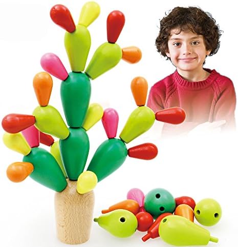 LVEA Colorful Wooden Cactus Cute Wooden Balancing Cactus Educational Toys Disassembly Assembly Building Block Cactus Toy Plants Tree Toy Set Home Decoration Toys Gift