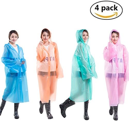 mahaohao Rain Poncho Emergency Disposable With Drawstring Hood - Clear Transparent Raincoat For Men Women and Kids Great For Theme/Disney Parks - Camping - Hiking - Sports - 4 Pack