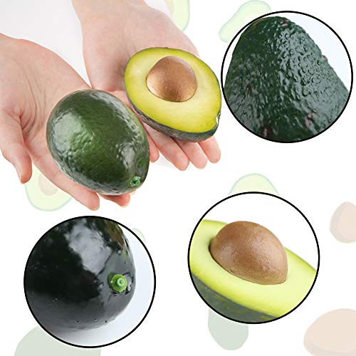Johouse Artificial Avocado, 7PCS Plastic Prop Decor Fake Lifelike Plastic Green Avocados and Avocado Half Vegetable Fruit Home Party Festival Decorations