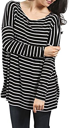 PIKO 1988 Women's Famous Long Sleeve Loose Fit Bamboo Top Stripe Black/White S