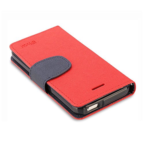 iPhone SE Case, iPhone 5S Case, IPHOX Magnetized Closure Card Slots Money Pouch, Retro Leather Wallet Case Purse Protective Cover Stand Feature Flip Book Case for iPhone 5s / 5 / SE (Red&BU/C)