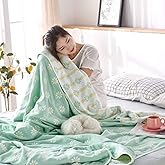 SANACYNA 6-Layer Gauze 100% Cotton Muslin Blanket Sunflower King Size Bed Blanket Lightweight Soft and Breathable Blanket for Sofa Bed Coverlet All Seasons Both Sides (Green, King(90"x104"))
