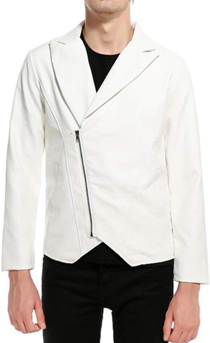 Heless Men's Zipper Pu Faux Leather Lapel Moto Biker Slim Jacket Coat Overcoat
