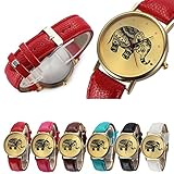 Womens Elephant Watches,COOKI Unique Analog Fashion Lady Watches Female Watches on Sale Casual Wrist Watches for Women,Round Dial Case Comfortable Leather Watch-H33