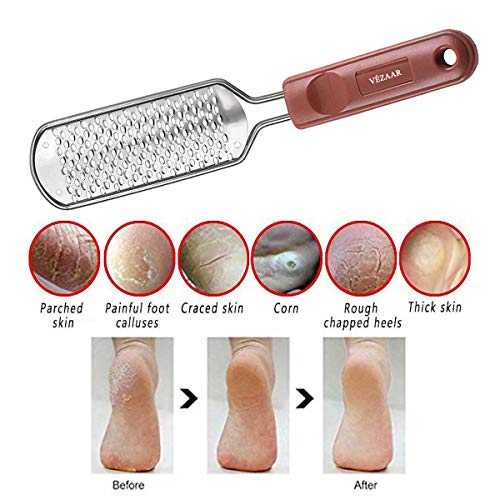VÃ‰ZAAR Foot Dead Skin Pusher Pedicure Foot File Massager, Calluses Remover, Colossal Feet Rasp Care Professional Foot SPA Tool for Cracked Corns Cuticle Hard Skin, Stainless Steel Coarse Gift Files