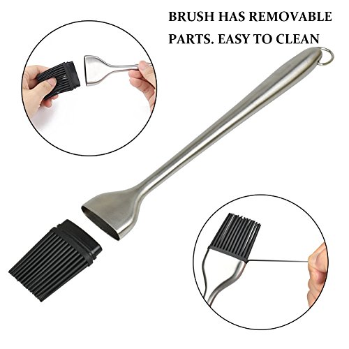 Home Servz 18/8 Stainless Steel Turkey Baster Syringe - Injector Needle with Cleaning Brush - Food Grade Silicone Bulb & Heavy Duty 12 Inch Stainless Steel Handle Silicone BBQ Basting Brush - Thumbnail 4