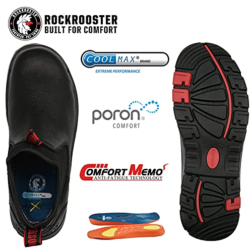 ROCKROOSTER Men's Black 6 inch Chelsea, Slipon Work Boots, Steel Toe