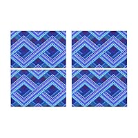 Menedo 4 Place Mats Stain Resistant Blue Tartan Plaid Pattern Style Coffee Mats Dinning Table Restaurant Office Square Placemats Kids Rectangle Cup Place Mat Kitchen 12" X 18" 4 Pcs