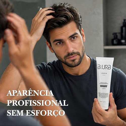 B.URB Leave-In Masculino Kendall Premium 150ml – Reconstrução Instantânea, Hidratação Prolongada, Antifrizz, Proteção Térmica e Solar para Todos os Tipos de Cabelo