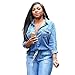 Elevin(TM) Women Cowboy Denim Casual Deep V-Neck Bandage Elastic Waist Jumpsuits (XL)