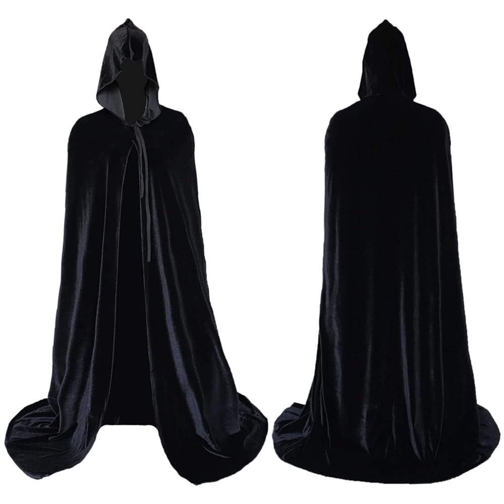 2M Long Vampire Black Cape, Unisex Hooded Cloak, Cape Robe Velvet Cloak Cosplay Vampire Costumes, Halloween Costumes for Adult Fancy Dress Book Day Christmas