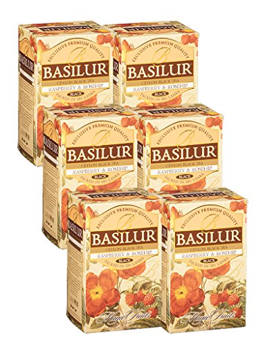 Basilur | Raspberry & Rosehip Tea | With Real Bits of Berries |Ultra- Premium Ceylon Black Tea | Magic Fruits Collection | Single Origin | Non GMO | 20 Count Foil Enveloped (Pack of 6)