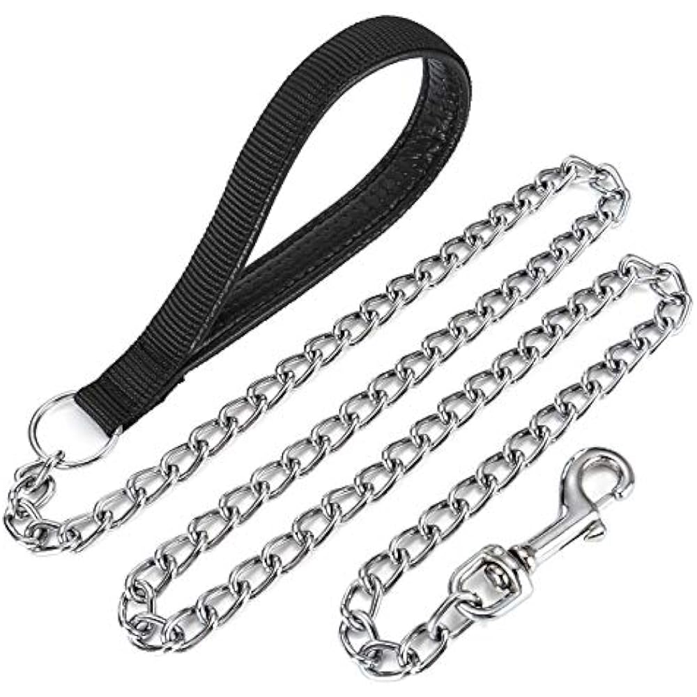 Mogoko 4ft Metal Dog Leash, Heavy Duty Chew Proof Pet Chain With Padded