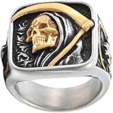 ZMY Home Grim Reaper Ring for Men – Gold Skull with Scythe Signet Statement Ring, Death Biker Punk Stainless Steel Jewelry