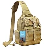 Prospo Tactical Sling Backpack Military Small Development Bag Molle Rover Chest Shoulder Pack Range EDC One Strap Daypack Hiking Camping Treking(Tan)