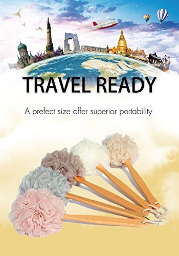 Bath Sponge & Brush Long Handled Loofah Back Scrubber Shower & Bath Exfoliating Pouf Scrubber on a Stick Body Back Brush with a Wood Handle Loofah Mesh for Men & Women By Krramel (Champagne)