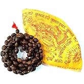Harmony 108 Big Lotus Seeds Kamal Gatta Japa Mala for Laxmi Pooja & Wearing - Grey | Kamalgatta Mala Original for Jaap with 108 Beads with Random Yellow/Saffron/White Colour gaumukh jaapa Bags