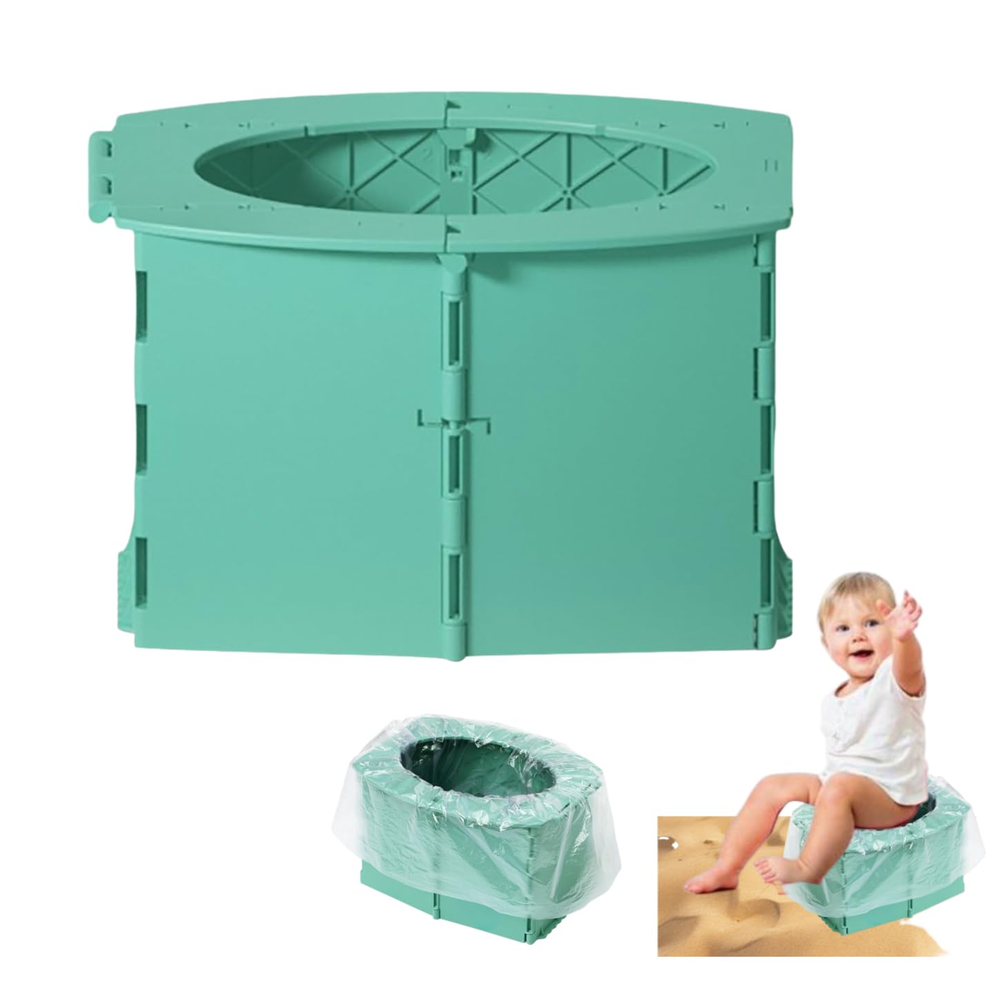 Photo 1 of Portable Toddler Potty Seat for Travel - Foldable On-the-Go Toilet for Kids with Leak-Proof Design & 10 Cleaning Bags | Baby Potty Training Essentials for Car, Camping, Outdoor (Green)