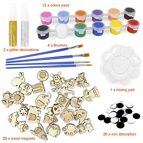 LIKYUU Wooden 26 Wood Painting Craft Kit and Art Set for Kids