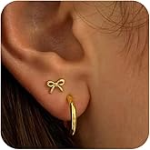 ASCOMY Gold Stud Earrings for Women - Dainty Bow 14K Gold/Silver Plated Pearl Earrings - Trendy Cute Ribbon Minimalist Jewelry Gifts for Her