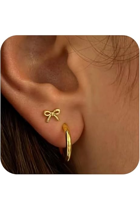 14k Gold Bow Stud Earrings 14K Gold Plated Bow Earrings Dainty