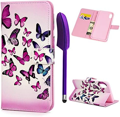 Niocase iPhone XS Max Case Leather, New iPhone 6.5 inch Case Wallet, Flip Case with Touch Pen Plating Colorful Specially Painted Pattern Case for iPhone XS Max Butterfly