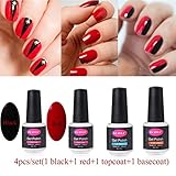 CLAVUZ Black and Red Gel Nail Polish with Base Top Coat Nail Polish Set Nail Art Starter Kit at Home 4pcs