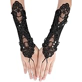 Specell Lace Sequins Beads Fingerless Gloves Womens Fingerless Satin Gloves For Bridal Wedding Prom Party Costume Accessories